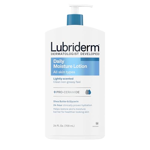 Lubriderm Daily Moisture Lotion + Pro-Ceramide with Shea Butter and Glycerin Helps Moisturize Dry Skin, Hydrating Face, Hand and Body Lotion, Lightly Scented, Non-Greasy, 24 FL OZ